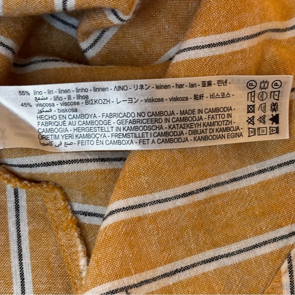 Zara Linen Blend Cutout Puff Sleeve Dress – Mustard Stripe, Size M - Picture 10 of 12